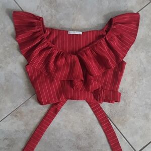 Red Ruffled Crop Top